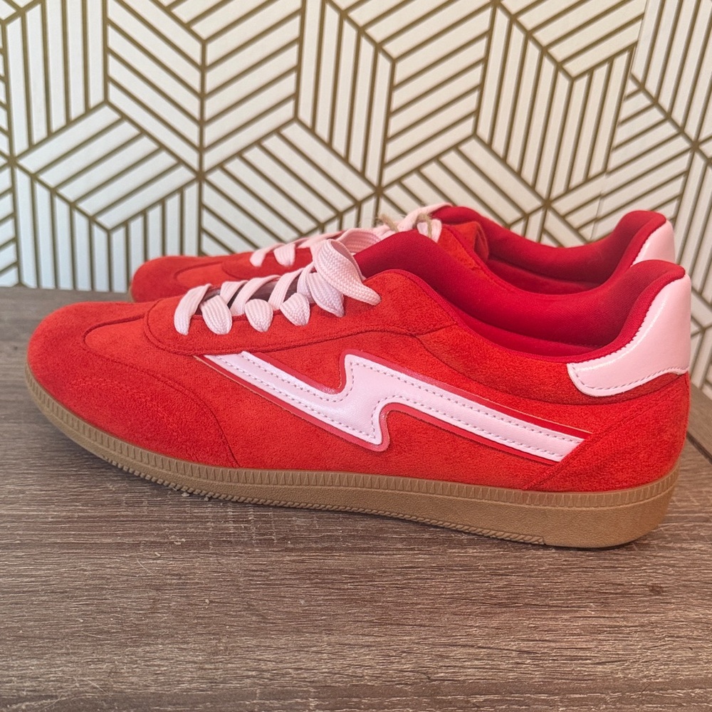 Red and Pink Suede Sneakers